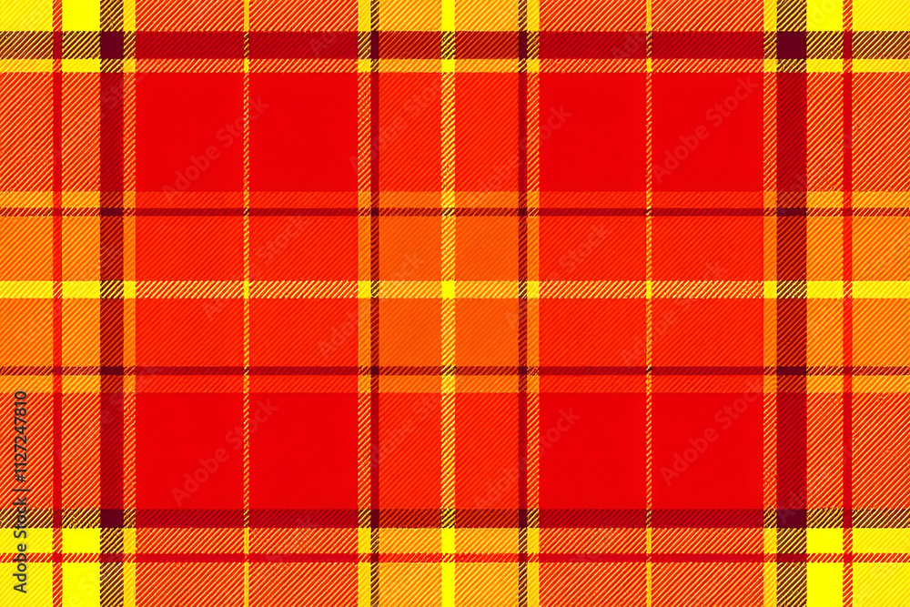Seamless plaid pattern in vibrant autumn colors of red, orange, and yellow, ideal for seasonal designs and cozy textiles Seamless plaid pattern in vibrant autumn colors of red, orange, and yellow, ideal for seasonal designs and cozy textiles