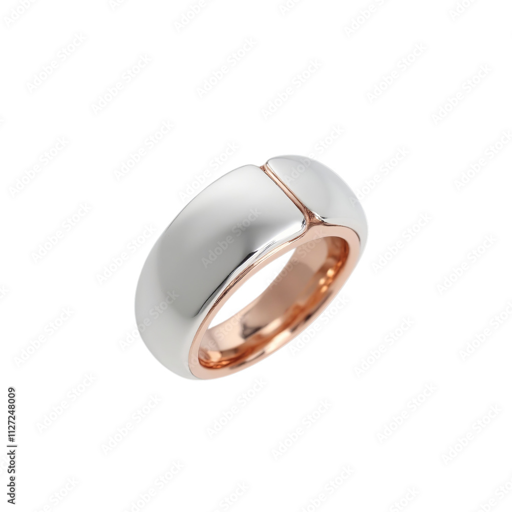 PNG of Elegant silver and rose gold ring showcasing a contemporary design on transparent background. PNG of Elegant silver and rose gold ring showcasing a contemporary design on transparent background.