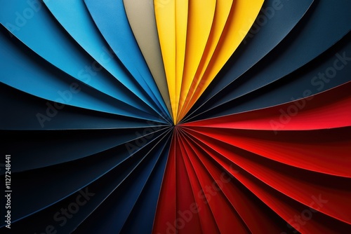 Wallpaper Mural Radiating color spectrum, vibrant shades of blue, yellow, and red folded paper creating abstract design. Torontodigital.ca