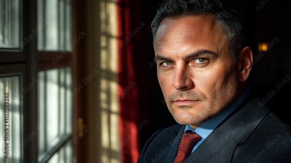 Intense gaze of a man in a well-lit room Intense gaze of a man in a well-lit room