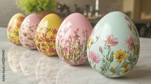 Flowering yellow,pink and sky blue easter egg