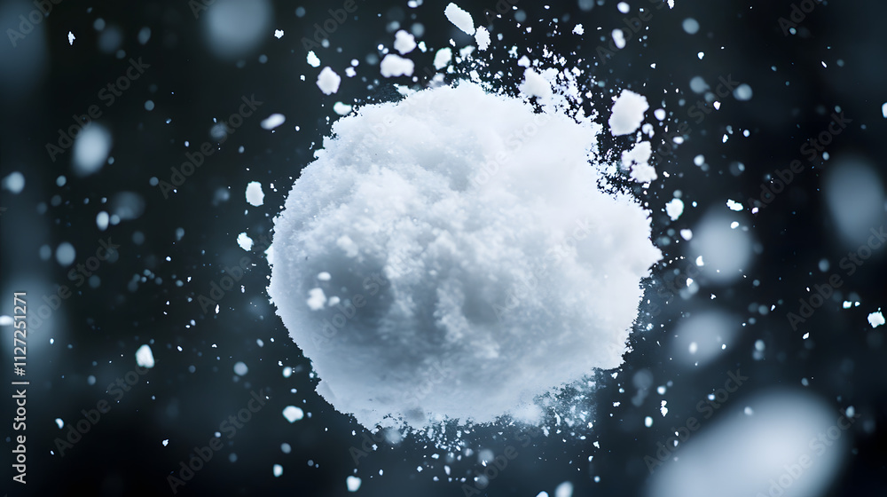 A dramatic shot of a snowball exploding on impact during a heated snow battle.