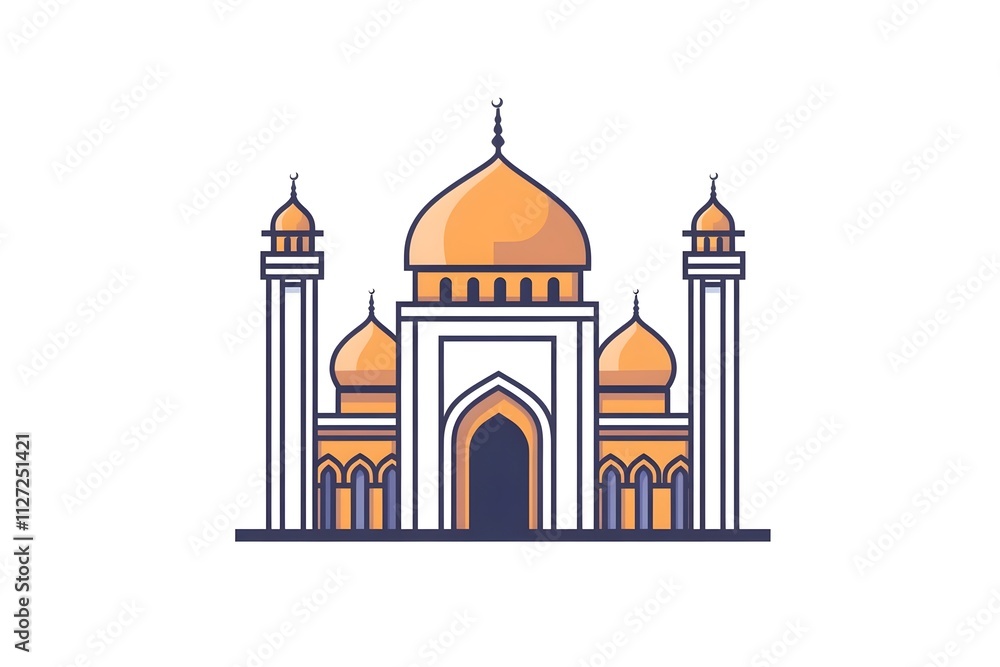 Obraz premium mosque, illustration, architecture, religion, design, minaret, landmark, building, travel, heritage, india, spirituality, dome, sky, vector, asia, culture, historical building, crescent moon, artwork,