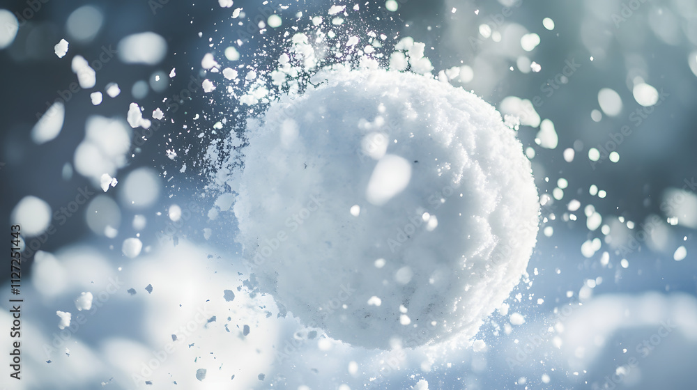 A dramatic shot of a snowball exploding on impact during a heated snow battle.