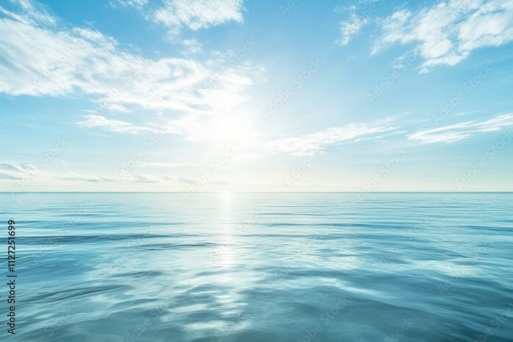 Obraz premium Vast calm ocean under bright sky with soft clouds at midday