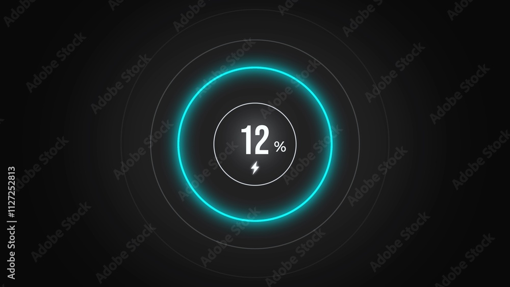 Loading screen at 12%, screen cell phone display while charging battery 12%. Loading screen at 12%, screen cell phone display while charging battery 12%.