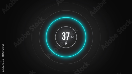 Loading screen at 37%, screen cell phone display while charging battery 37%.