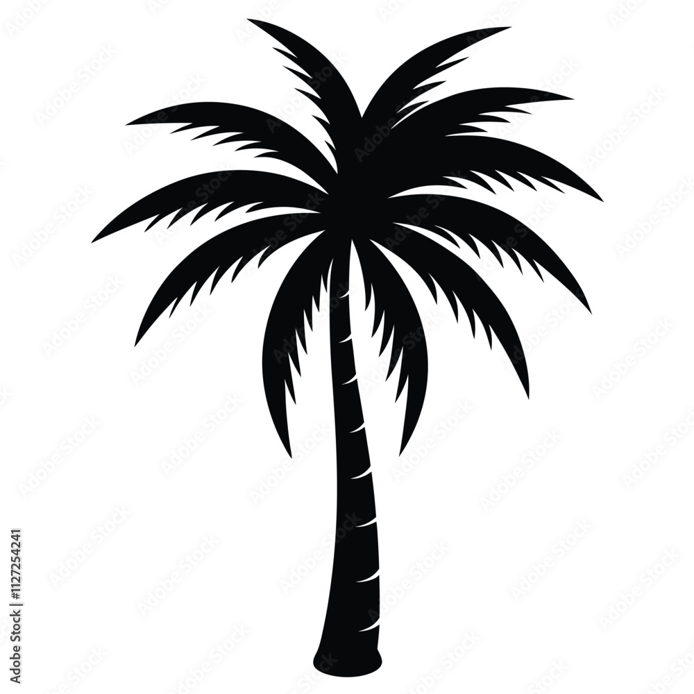 Different palm tree silhouette vector art illustration