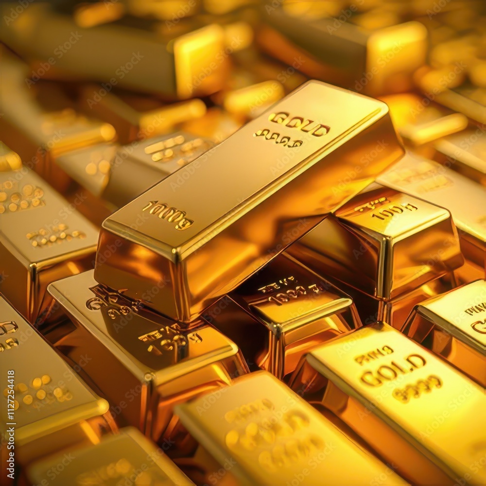 Close-up of many gold bars. Close-up of many gold bars.