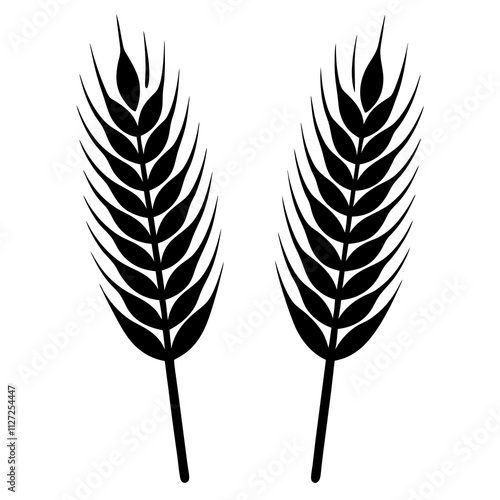 Set of wheat grain ears icon. Wheat ear art front view. Agriculture wheat ear silhouette art illustration