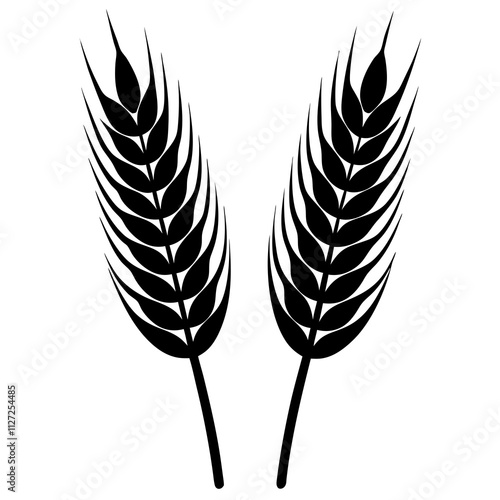 Set of wheat grain ears collection icon. Wheat ear art front view. Agriculture wheat ear silhouette art illustration