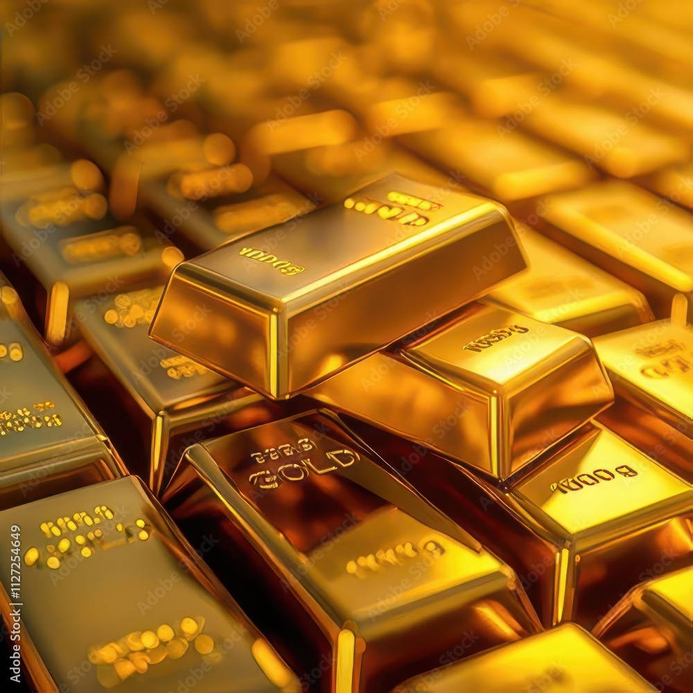 Stacked gold bars, close-up view. Stacked gold bars, close-up view.