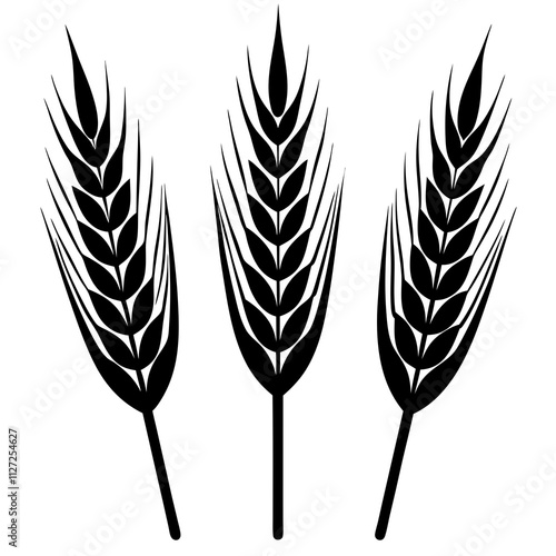 Set of wheat grain ears collection icon. Wheat ear art front view. Agriculture wheat ear silhouette art illustration