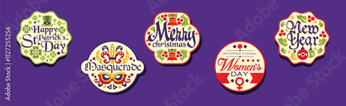 Holiday Stickers and Label with Lettering Vector Set