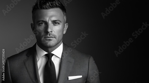 Black and white portrait of a stylish man in a suit photo