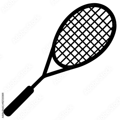 A simple badminton racket icon. Tennis racket art front view. Racket silhouette art illustration
