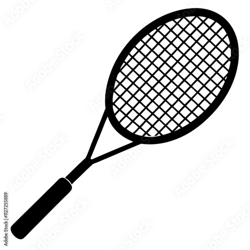 A simple badminton racket icon. Tennis racket art front view. Racket silhouette art illustration