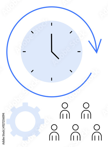 Free Download Clock with arrow gear and group of people outlining time management, teamwork, efficiency, productivity, planning, organization. Ideal for business, project management, deadlines, scheduling - GFXLoad