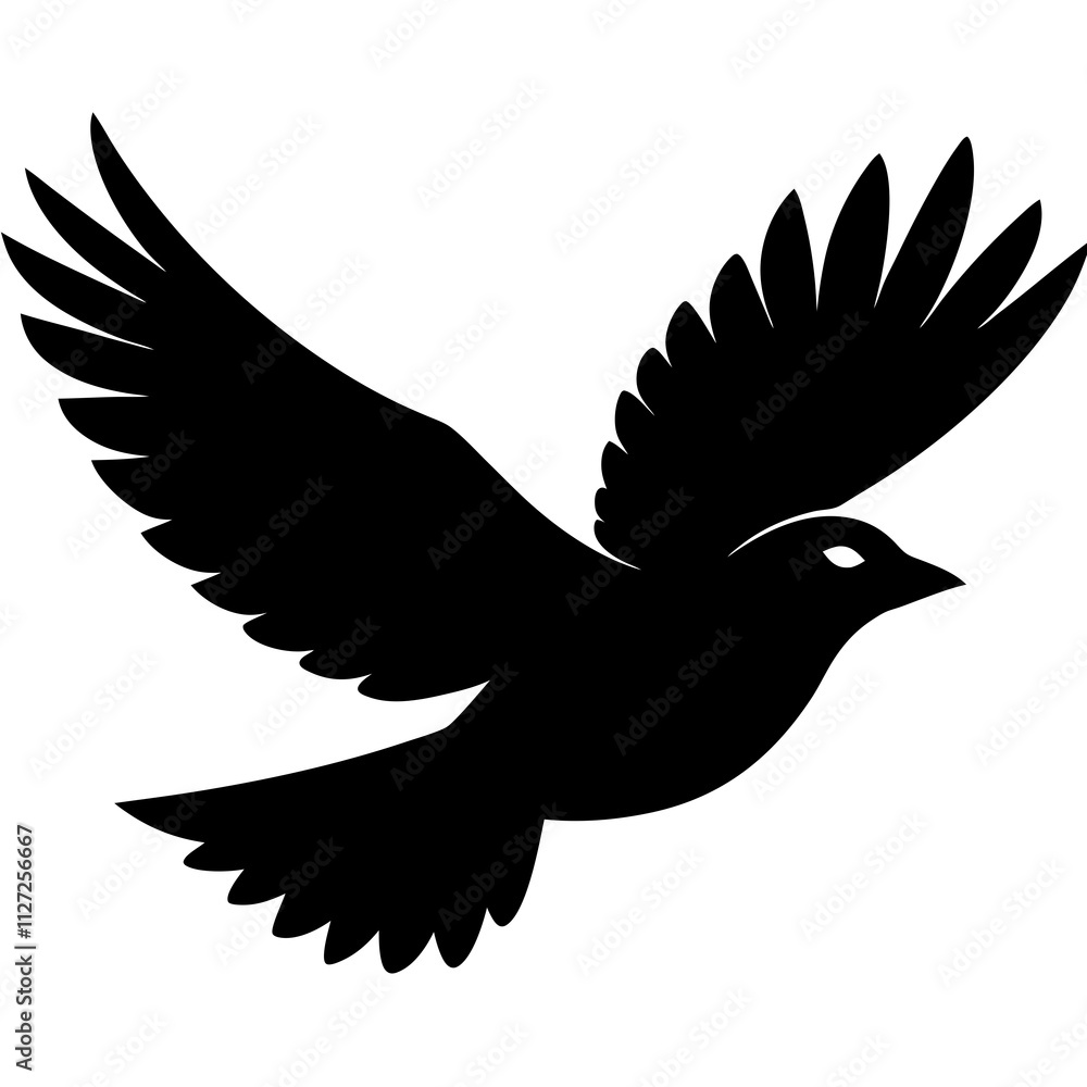 Obraz premium Black flying bird shape icon. A simple bird art front view. Bird silhouette art & illustration.