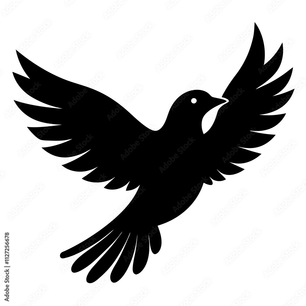 Fototapeta premium Black flying bird shape icon. A simple bird art front view. Bird silhouette art & illustration.