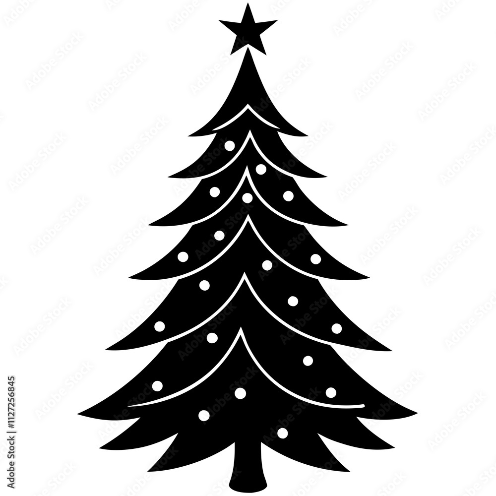 Obraz premium Black Christmas tree shape icons. Holiday tree art front view. Christmas tree silhouette art & illustration.