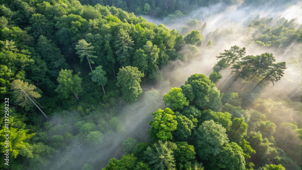 An aerial view of a vibrant green forest An aerial view of a vibrant green forest