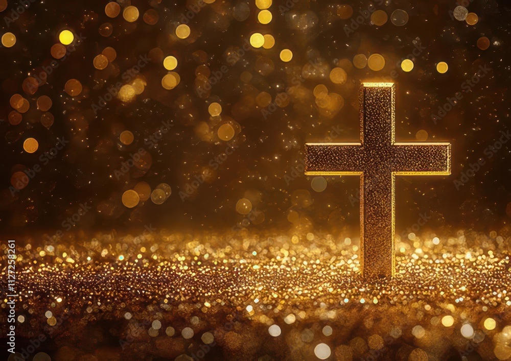 Golden cross on glittering surface. Golden cross on glittering surface.