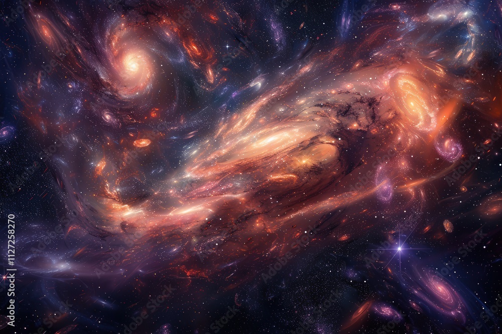 Vibrant cosmic nebula filled with swirling gases and distant galaxies in the vastness of space Vibrant cosmic nebula filled with swirling gases and distant galaxies in the vastness of space