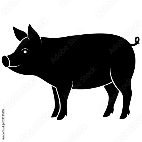 Pig shape icons. Pig animal black shape art front view. Black pig animal silhouette art & illustration.