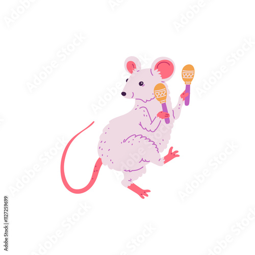 Cute little rat dancing and playing maracas.