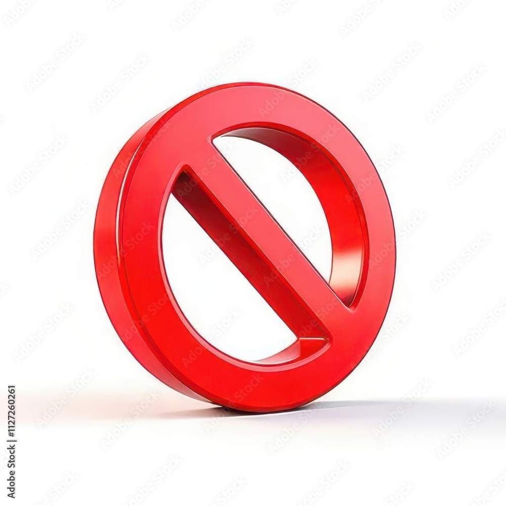 3D red prohibition symbol on white background. 3D red prohibition symbol on white background.