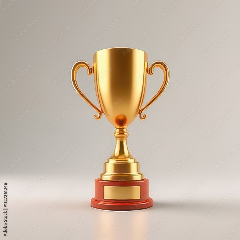 Golden trophy with red base on white background. Golden trophy with red base on white background.