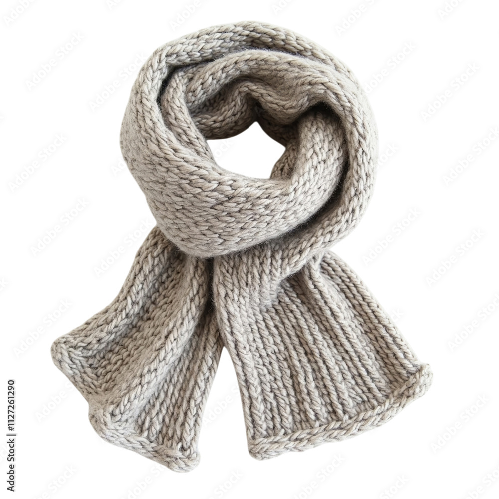 PNG of Cozy beige scarf elegantly draped, perfect for chilly days on transparent background. PNG of Cozy beige scarf elegantly draped, perfect for chilly days on transparent background.
