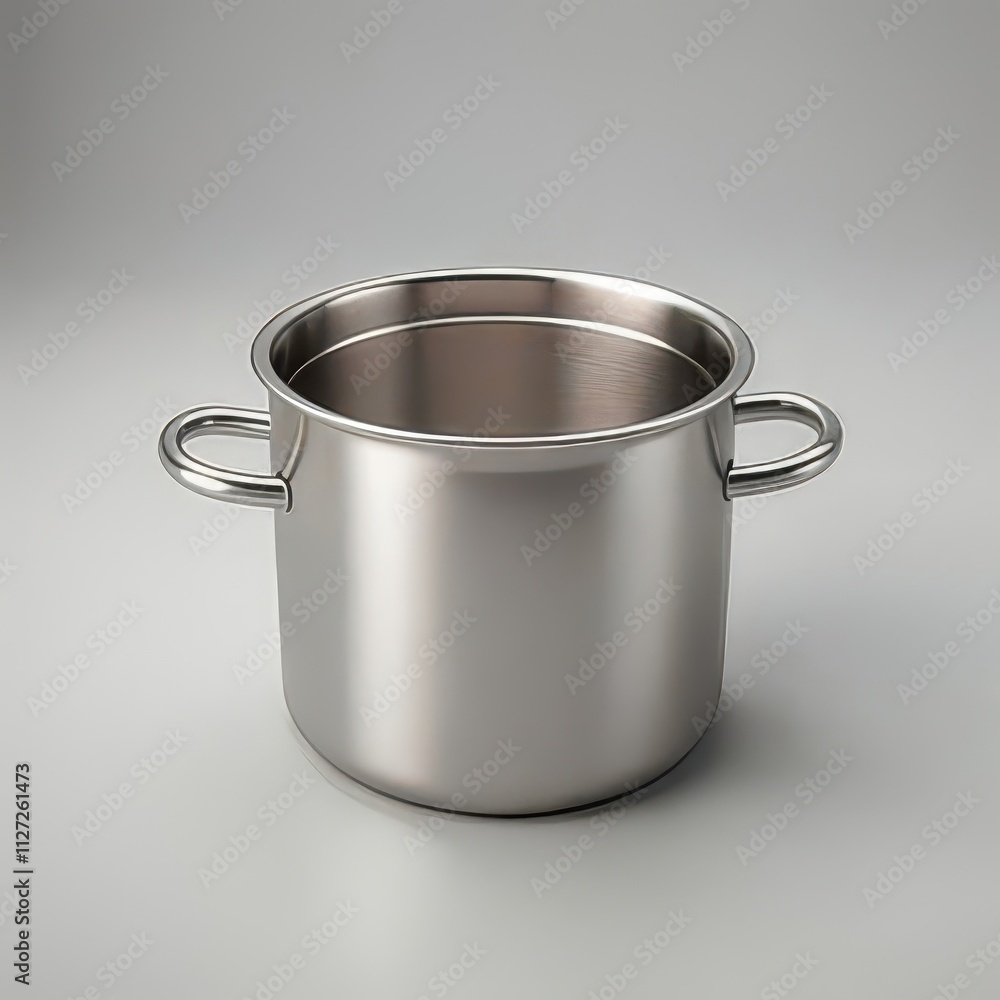 Stainless steel pot with handles, empty. Stainless steel pot with handles, empty.