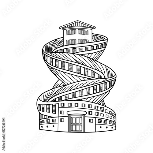Vintage illustration of twisted architecture
