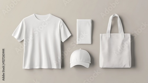 White Apparel Mockup Featuring Tshirt Tote Bag And Cap