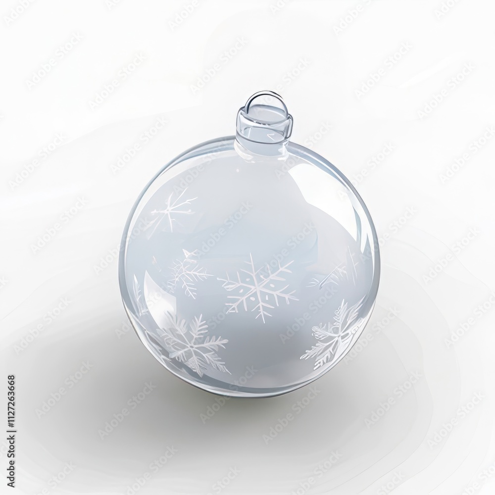 Clear glass Christmas ball ornament with etched snowflakes. Clear glass Christmas ball ornament with etched snowflakes.