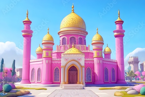 cartoon islamic mosque vector illustration. background for ramadan kareem, mosque, illustration, architecture, religion, design, minaret, landmark, building, travel, heritage, india, spirituality