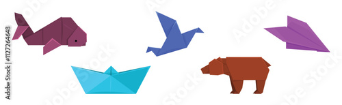 Origami Paper Folded Animal Shape and Figure Vector Set