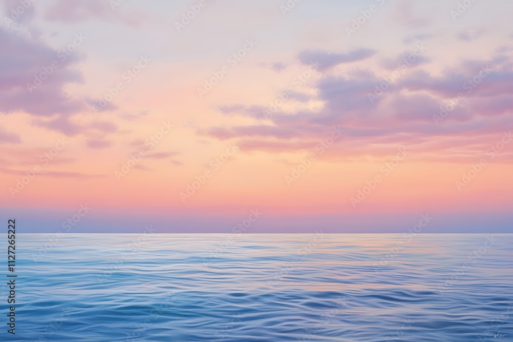 Obraz premium Serene ocean view at sunset with soft pastel colors in the sky.