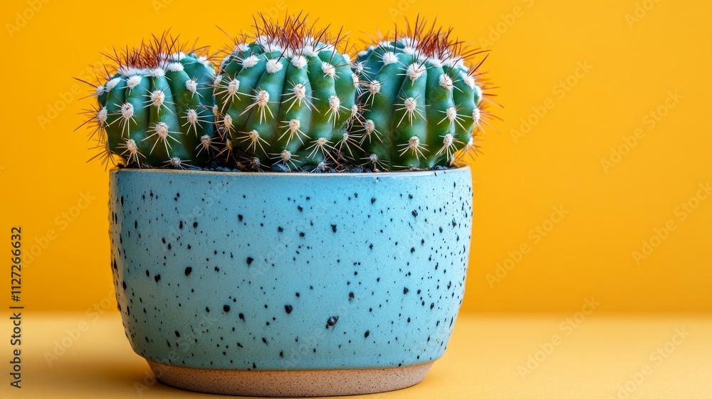 Vibrant cactus arrangement in a decorative pot against a bright background Vibrant cactus arrangement in a decorative pot against a bright background