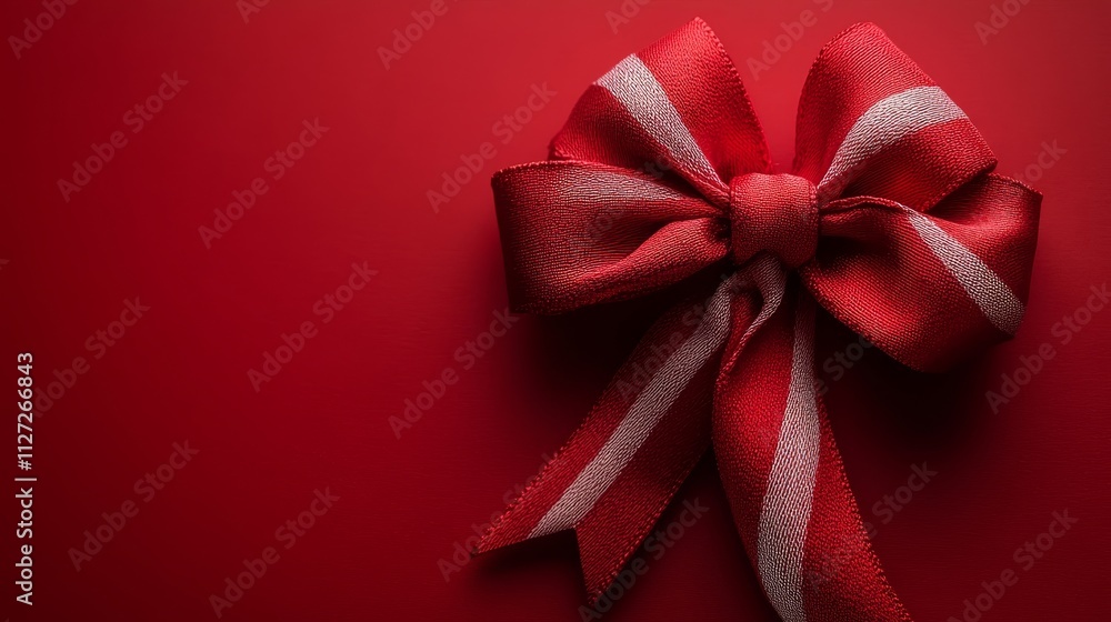 Red gift bow on a bright red background for festive occasions Red gift bow on a bright red background for festive occasions