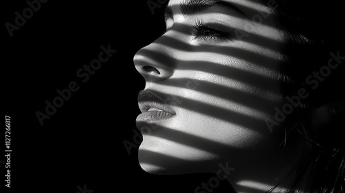 Silhouette portrait with dramatic shadows and contrast on female face