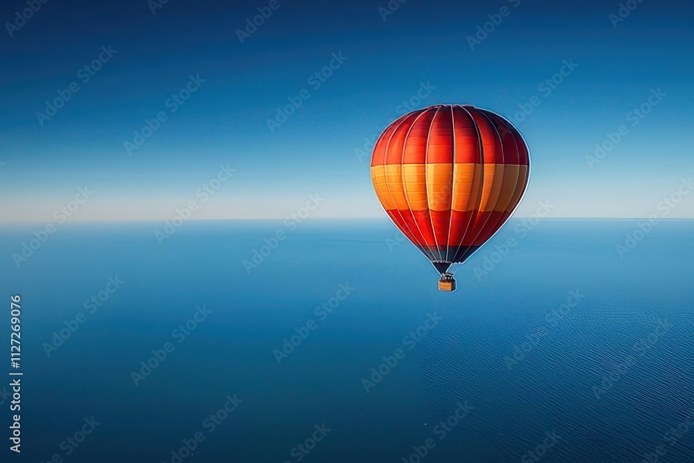 Hot air balloon soaring over a serene ocean. Hot air balloon soaring over a serene ocean.