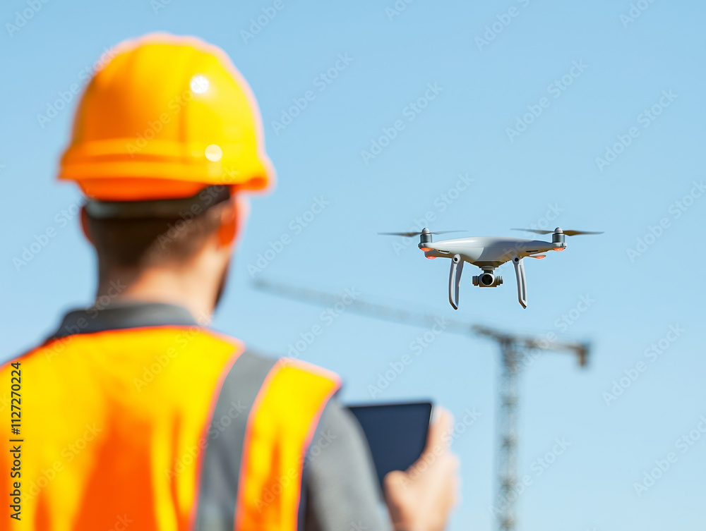 construction worker operates drone for site inspection construction worker operates drone for site inspection