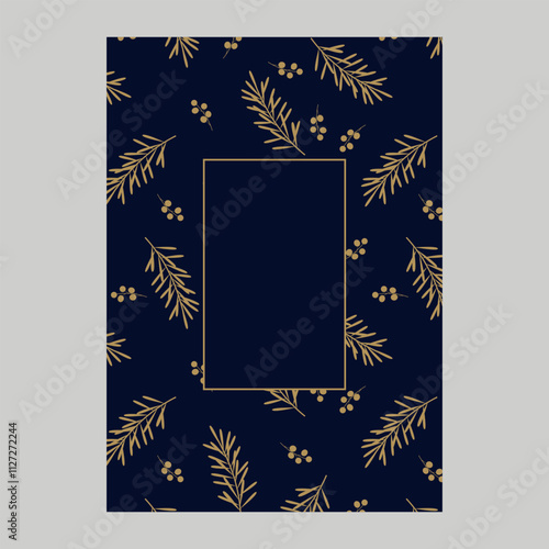 A holiday card with a Christmas tree, decorative plant elements, a background and a copy space. A universal template for a postcard.

