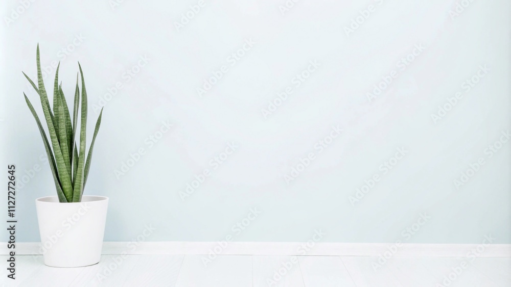 Green plant in a white pot against a vibrant blue wall, creating a fresh and modern aesthetic Green plant in a white pot against a vibrant blue wall, creating a fresh and modern aesthetic