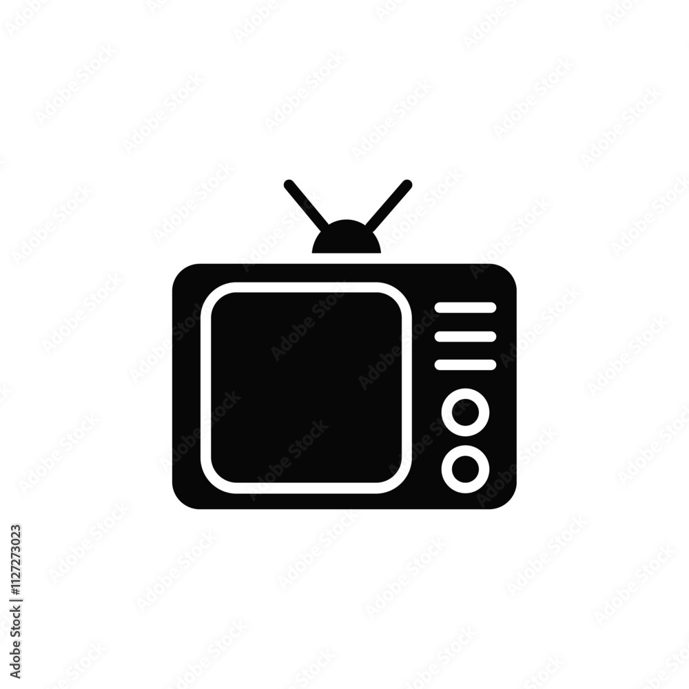 Old TV icon Vector flat thin line illustration Old TV icon Vector flat thin line illustration
