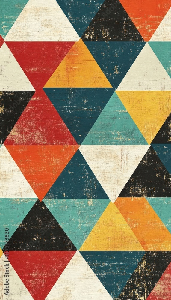 A textured geometric pattern featuring colorful triangles in various shades. A textured geometric pattern featuring colorful triangles in various shades.