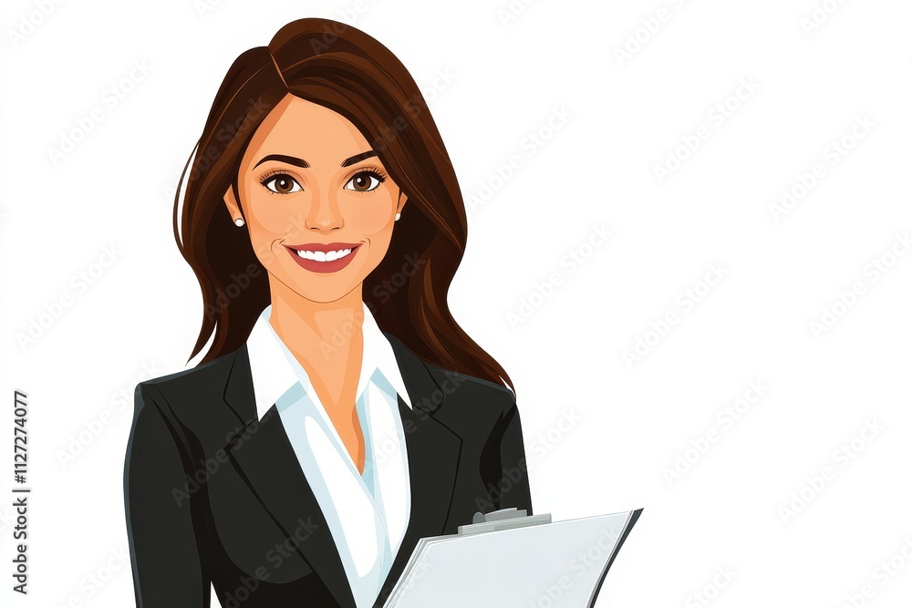 Professional Businesswoman Holding Clipboard in Modern Office Professional Businesswoman Holding Clipboard in Modern Office
